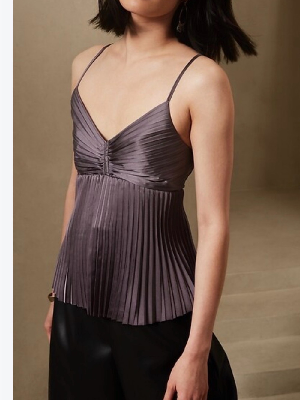 Banana Republic Pleated Satin Spaghetti-Strap Camisole in Gray